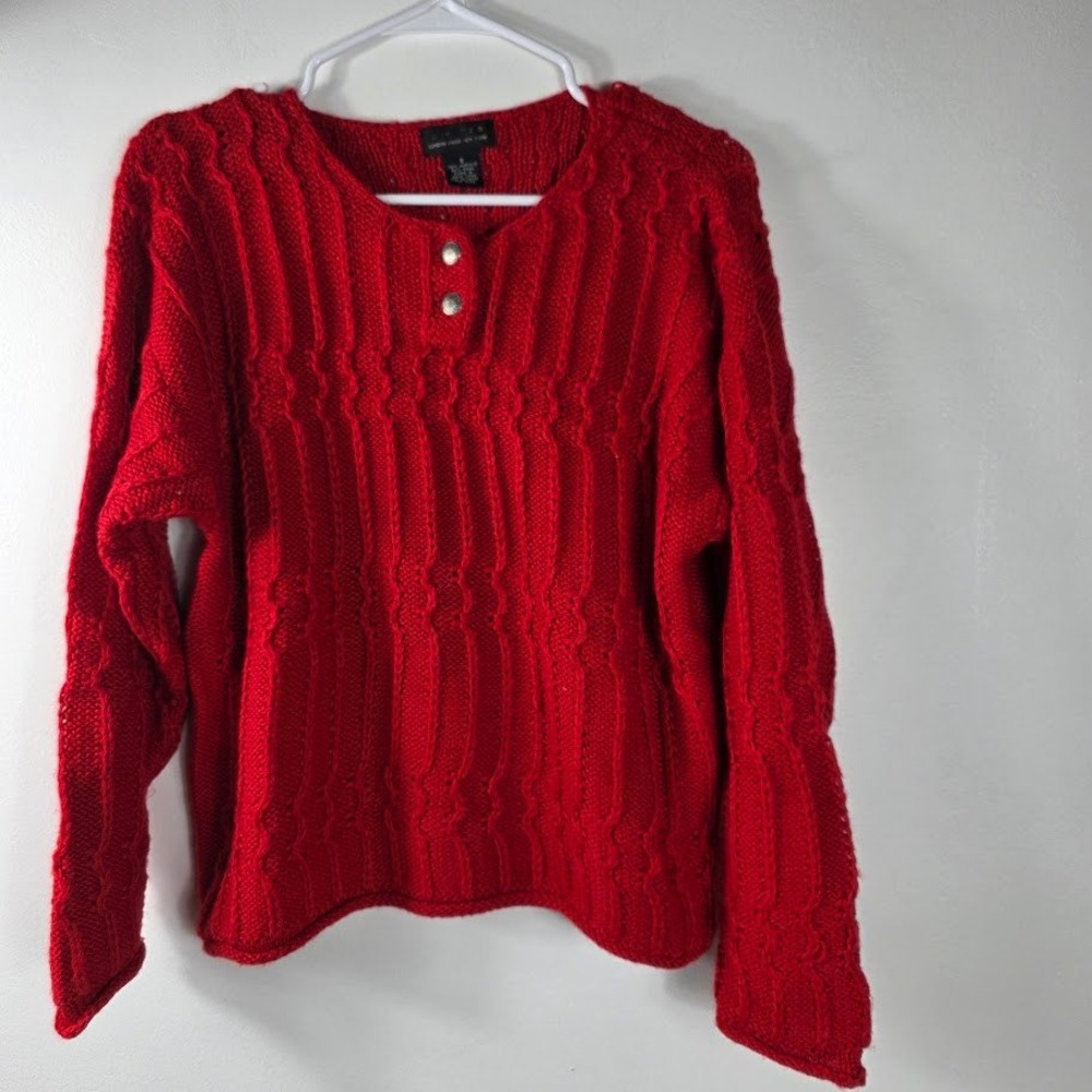 The Limited Red Knit Sweater Women's Size S Acrylic Wool Blend Button Neck Cozy